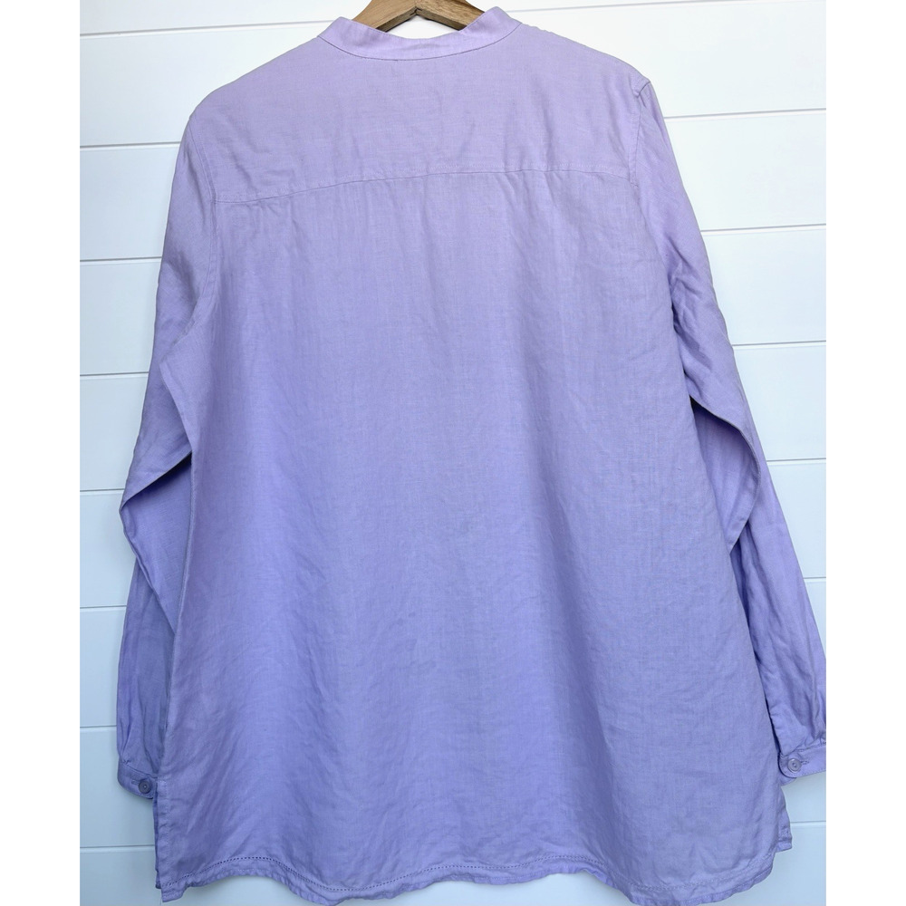 LL Bean Purple Linen Tunic Top Collarless Button Front Pintuck Pleats XL - Picture 9 of 15